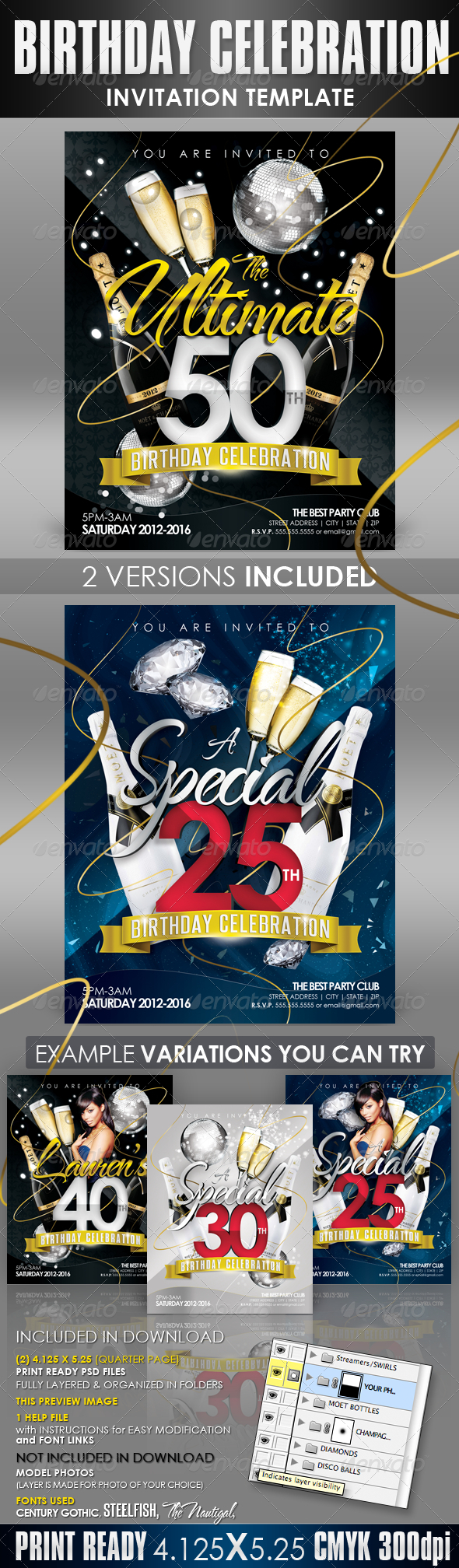 Birthday Invitation Templates - Club Flyer Style - Invitations Cards ...