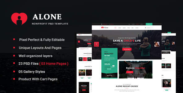 Alone - Multipurpose Non-profit PSD Template