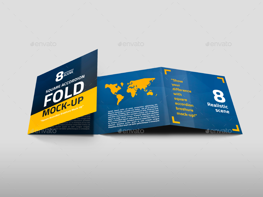 Square Accordion Fold Brochure MockUp by Trgyon  GraphicRiver