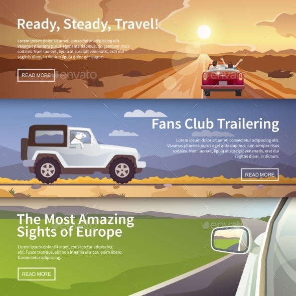 Journey By Car. Vector Web Banners.