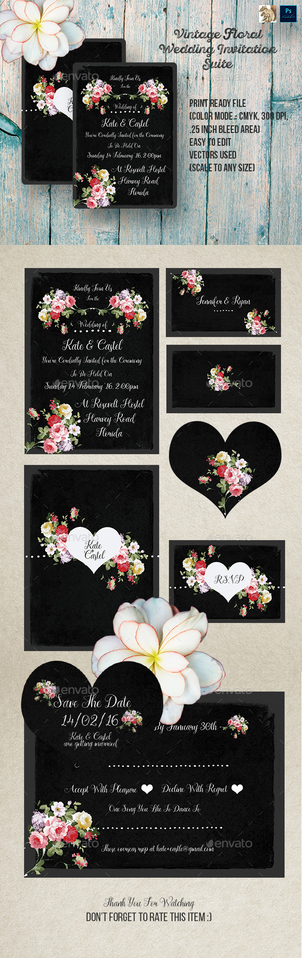 Vintage Floral Wedding Invitation Suite