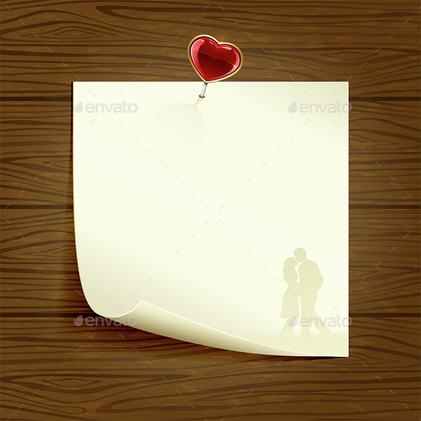 Paper with Heart on Wooden Background