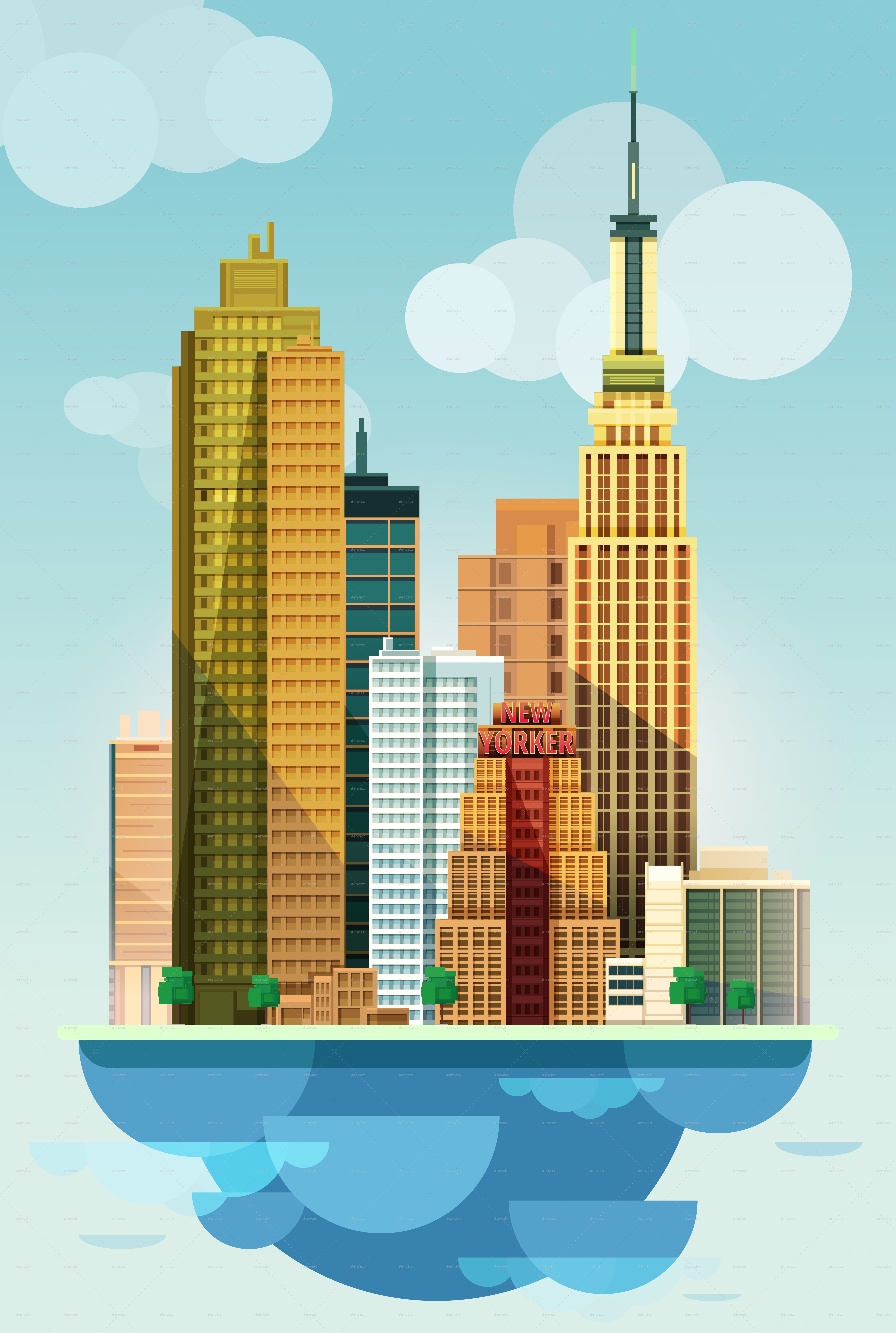 City Illustration New York Flat Design by VitaliyVill | GraphicRiver