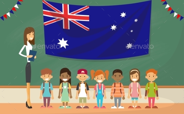 Teacher School Holding Australia Flag Children