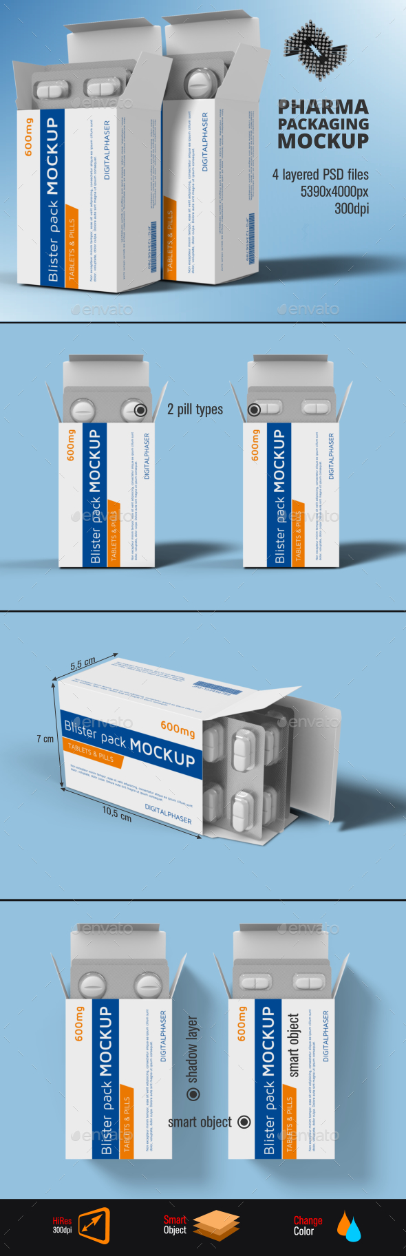 Tablets Capsule Blister Pack Box Mockup