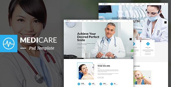 MediCare - Dentist, Medical One Page PSD Template