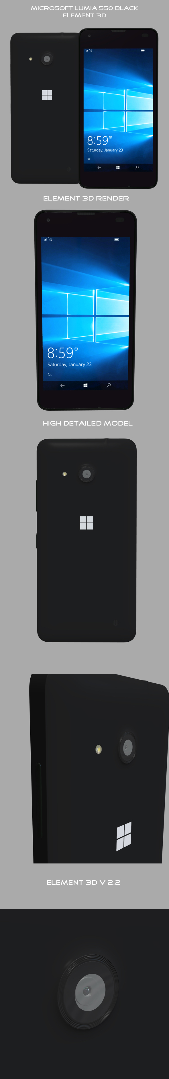 Element3D – Microsoft Lumia 550 Black - 3DOcean Item for Sale