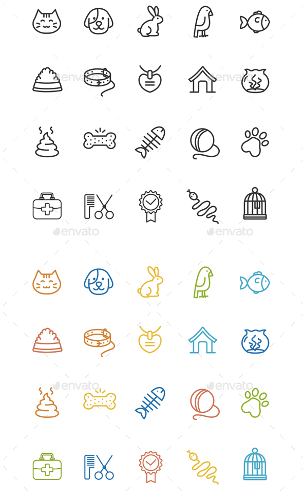 Pet Outline Icon Set