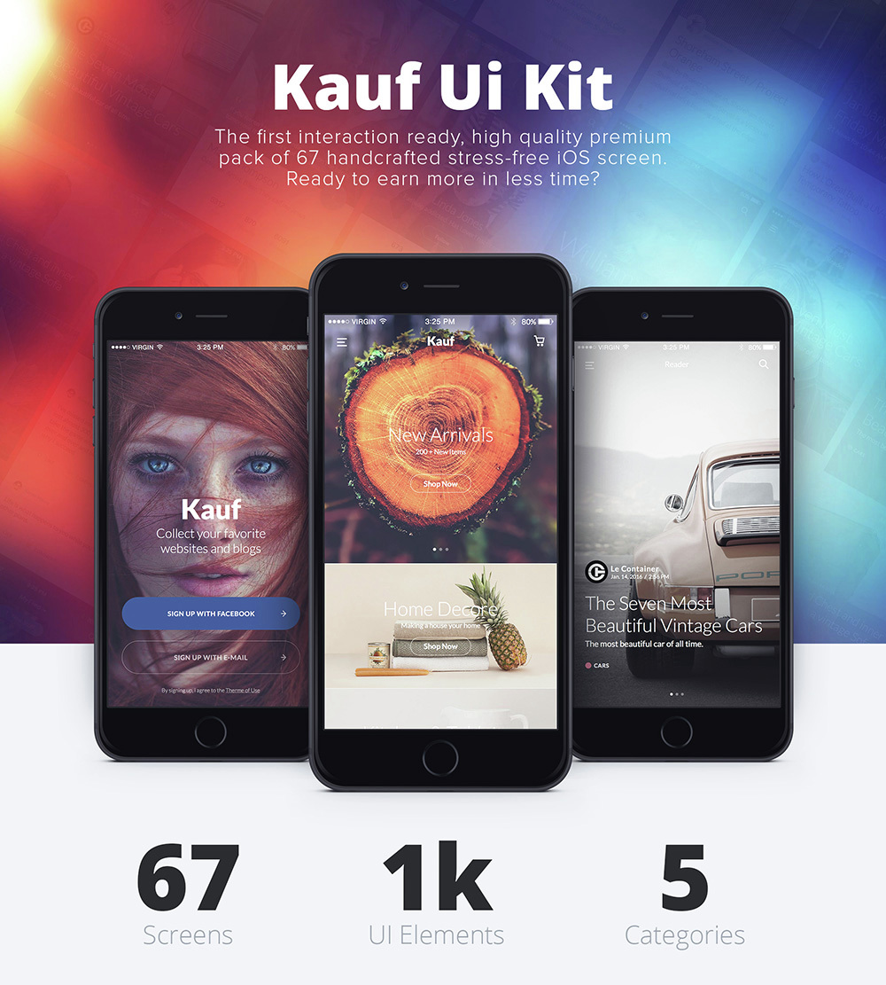 Kauf iOS UI Kit - 67+ Template for Sketch - 2