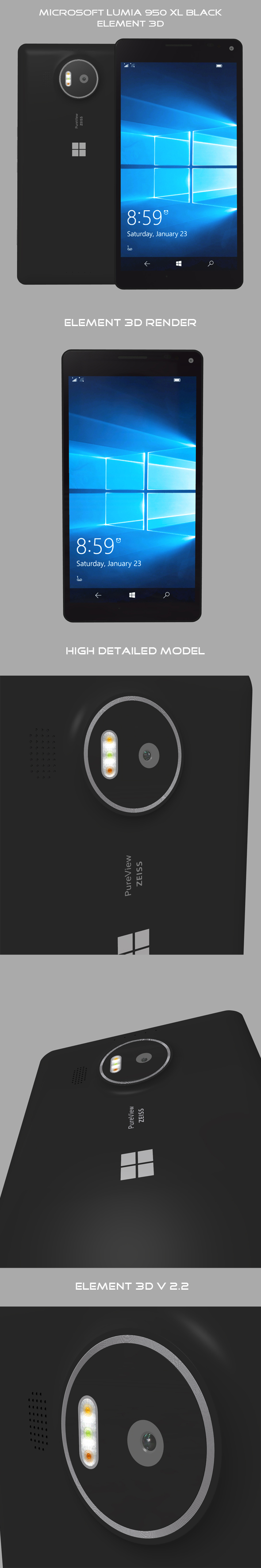Element 3D Microsoft Lumia 950 Xl Black - 3DOcean Item for Sale