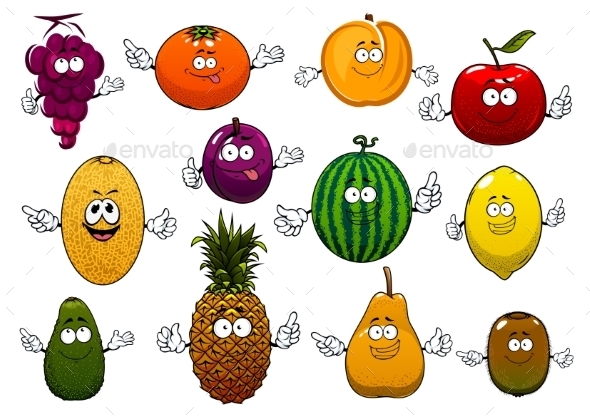 Happy Ripe And Fresh Cartoon Fruits