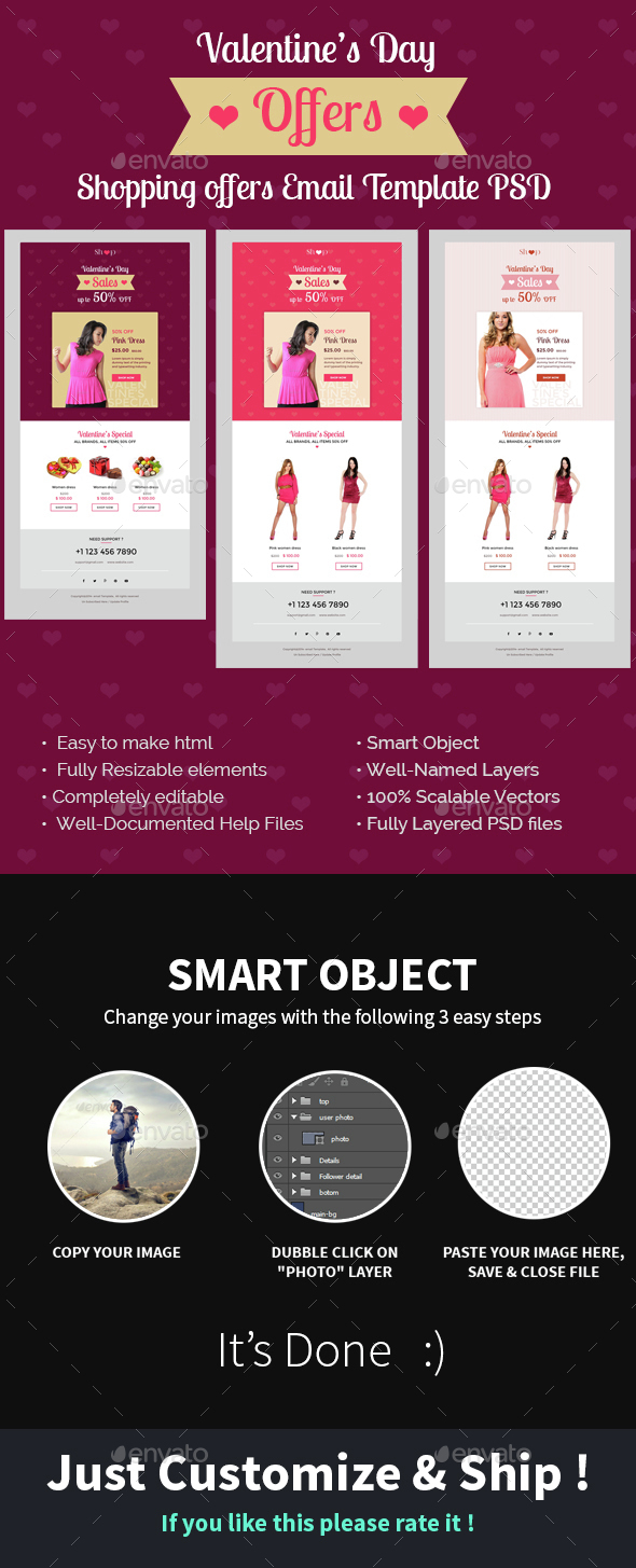 Valentine’s Day Shopping Offers E-Newsletter PSD Template