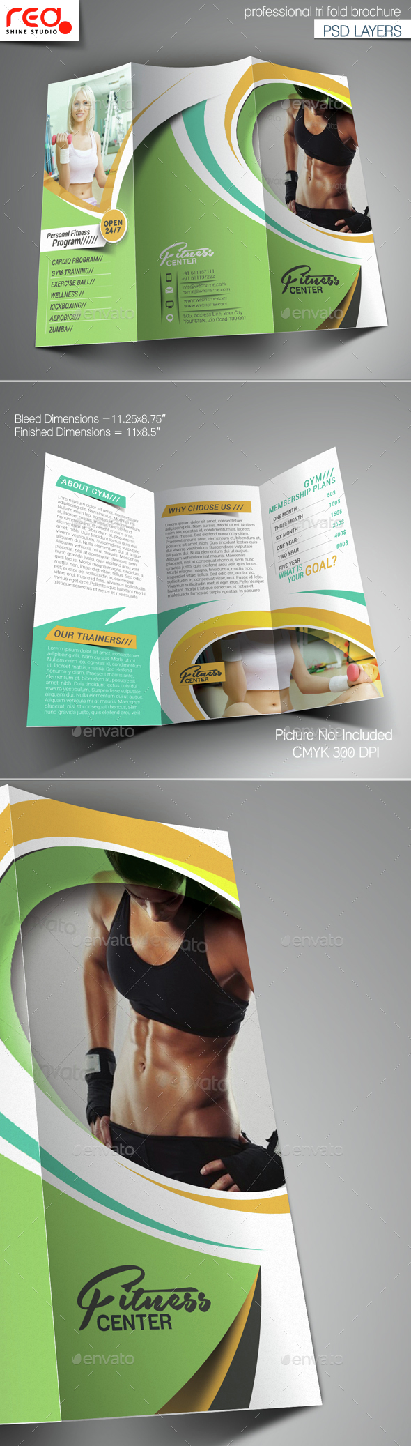 Fitness & Yoga Center Trifold Brochure Template