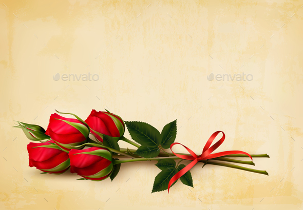 Happy Valentines Day Background Single Red Roses Vector