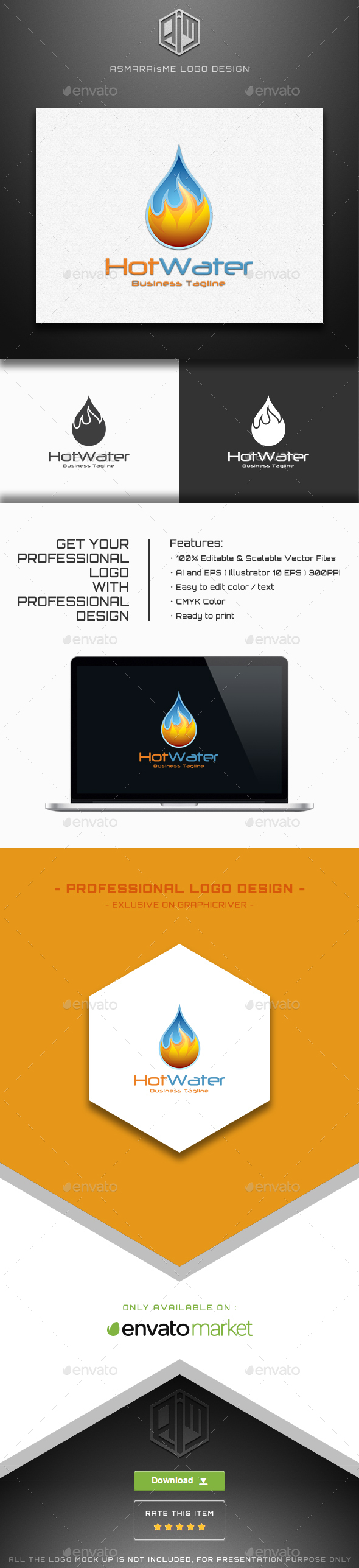 Hot Water - Water Drop Logo