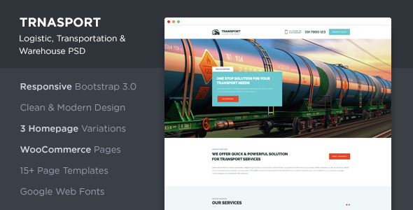 Transport - Logistic, Transportation & WareHouse PSD Template