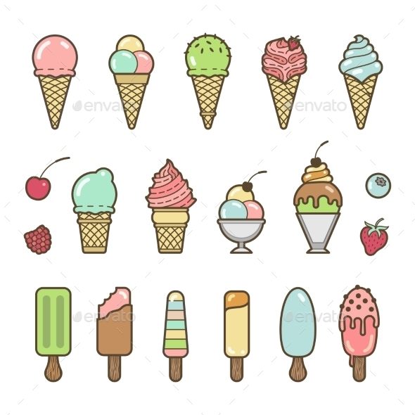 Icon Set of Yummy Colored Ice Cream