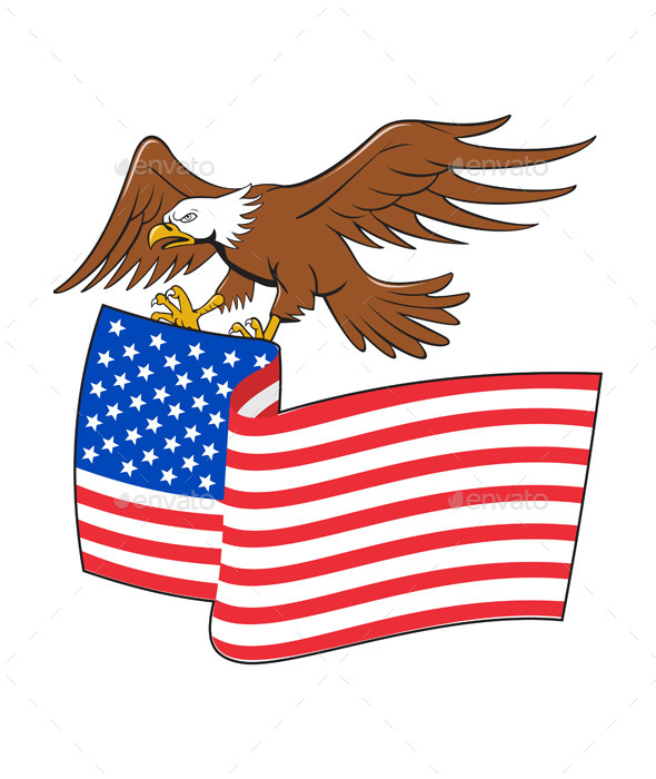 American Bald Eagle Carrying USA Flag Cartoon