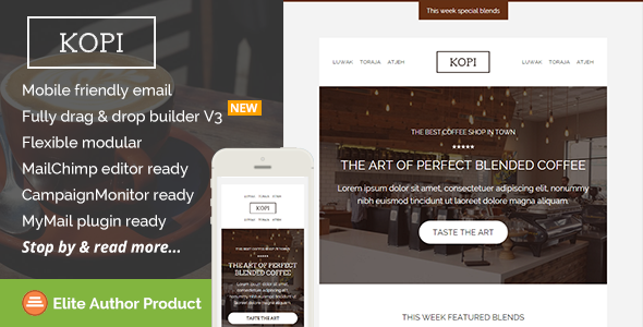 Kopi, Restaurant Email Template + Builder Access