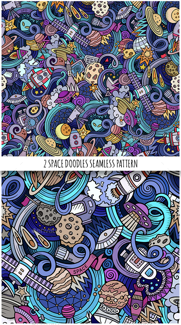 2 Space Doodles Seamless Patterns