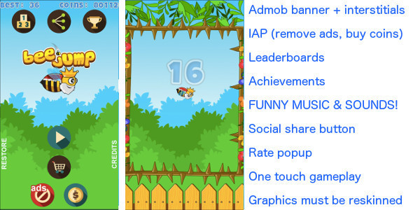 Bee Jump + Admob banner & interstitial + In App Purchase