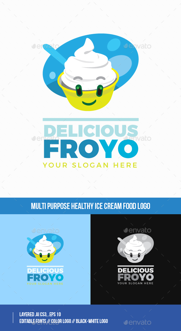 Delicious Healthy Yogurt Ice Cream Food Logo