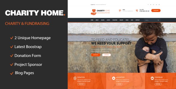 Charity Home - Responsive HTML Template for Charity & Fund Raising