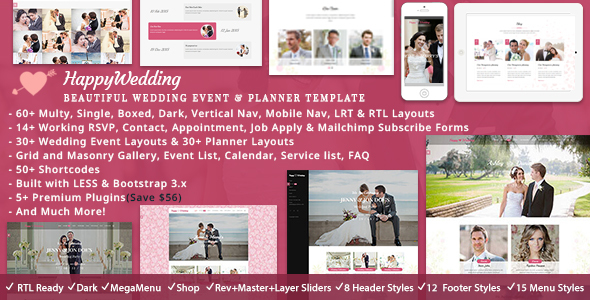 HappyWedding - Beautiful Wedding Event & Planner Responsive HTML5 Template