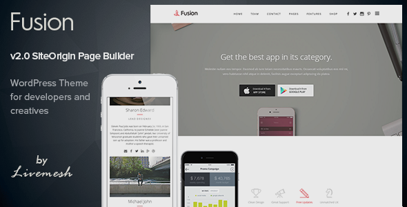 Fusion - Mobile App Landing WordPress Theme