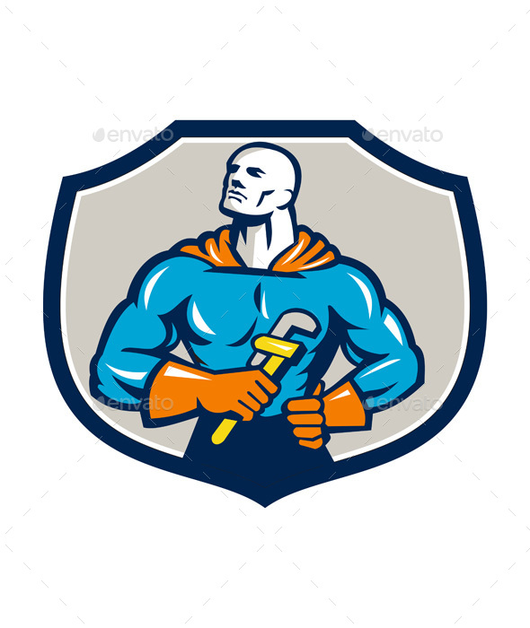 Plumber Superhero Monkey Wrench Crest Retro