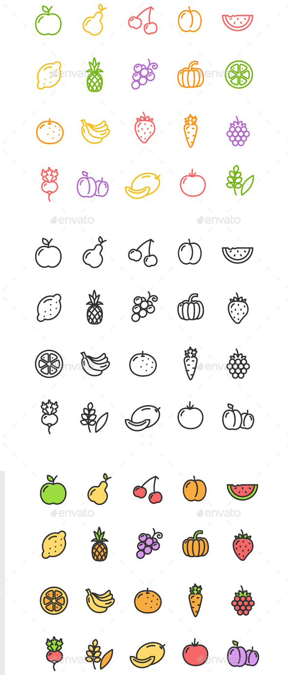 Fruits and Vegetables Icon Set