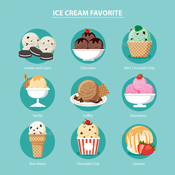 Favorite of Ice Cream Set Flat Design