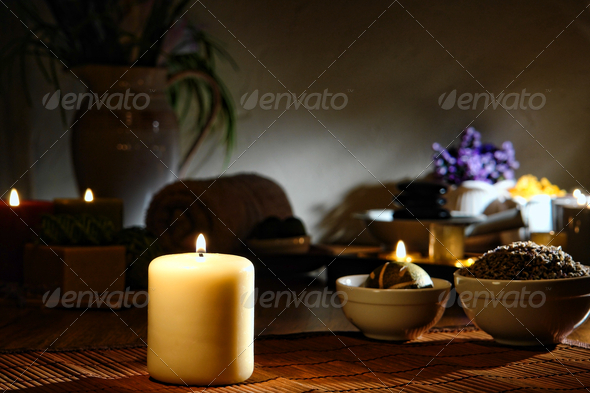 Aromatherapy Candle Burning in a Spa