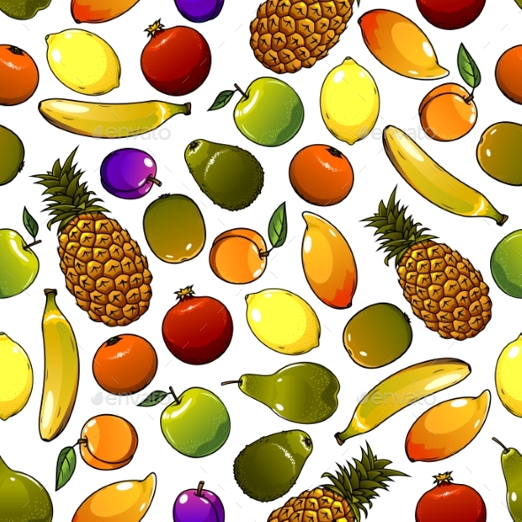 Ripe Tropical Fruits Seamless Pattern