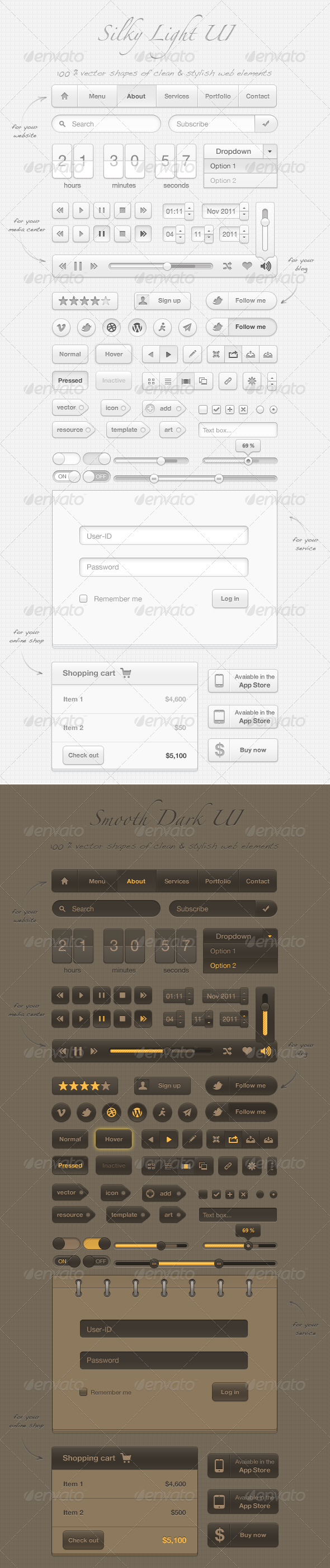 Silky User Interface (100% vector arts) - User Interfaces Web Elements