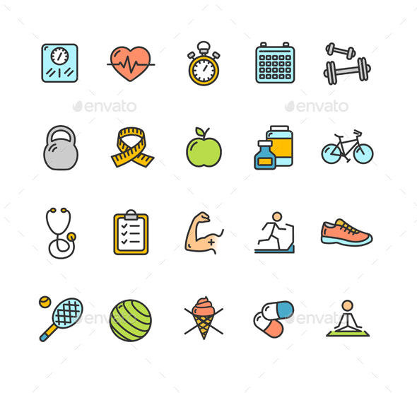 Health Fitness Icon Color Set