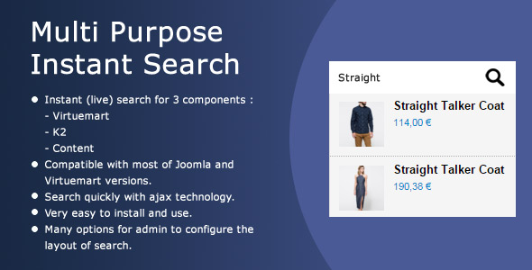 Multi Purpose Ajax Search (for Virtuemart, K2, Content)