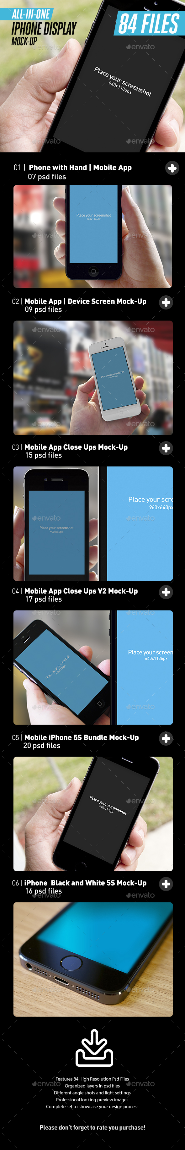 All-in-One Phone with Hand | Close-Up  Mobile App Mock-Up Bundle