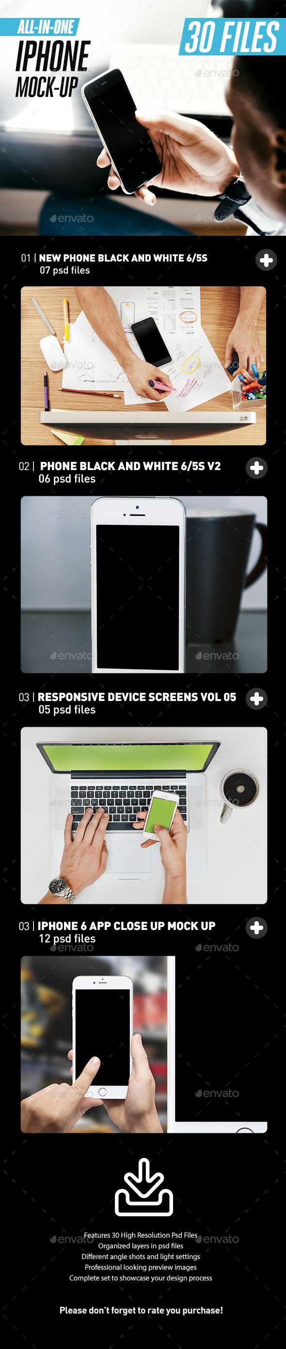 App Holding Phone 6 Close-Up Responsive Mock-Up Bundle All-in-One