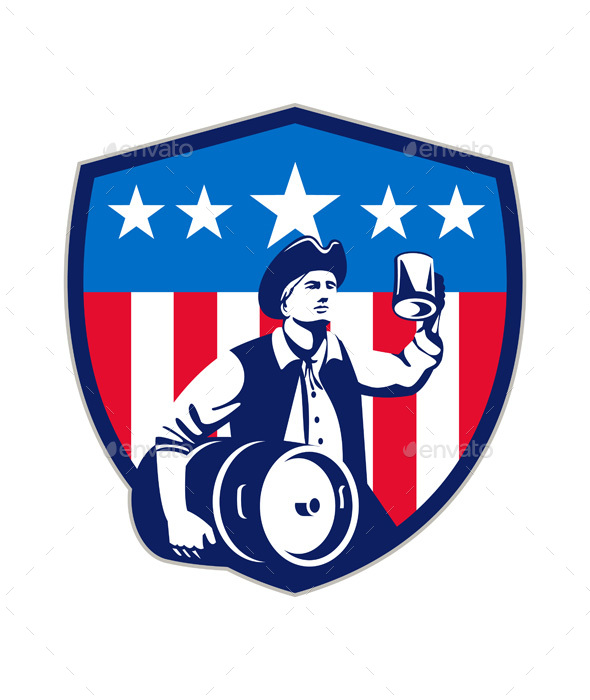 American Patriot Beer Keg Flag Crest Retro