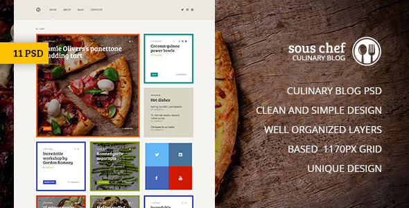 Sous Chef -- Unique Clean PSD Template for Culinary Blog