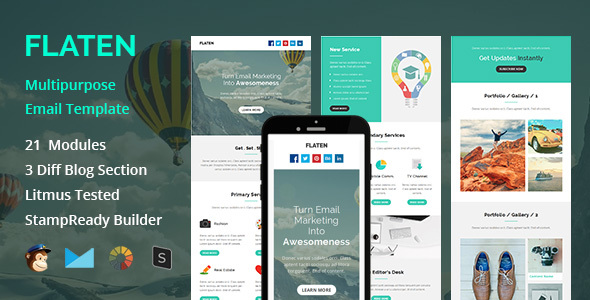 Flaten - Multipurpose Resonsive Email Template + Stampready Builder