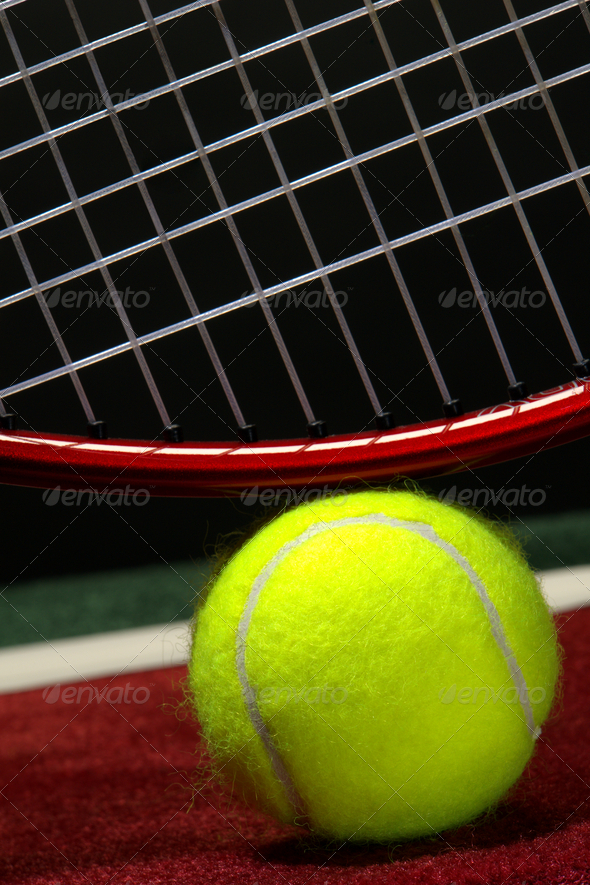Tennis Ball and Sport Racket on a Court