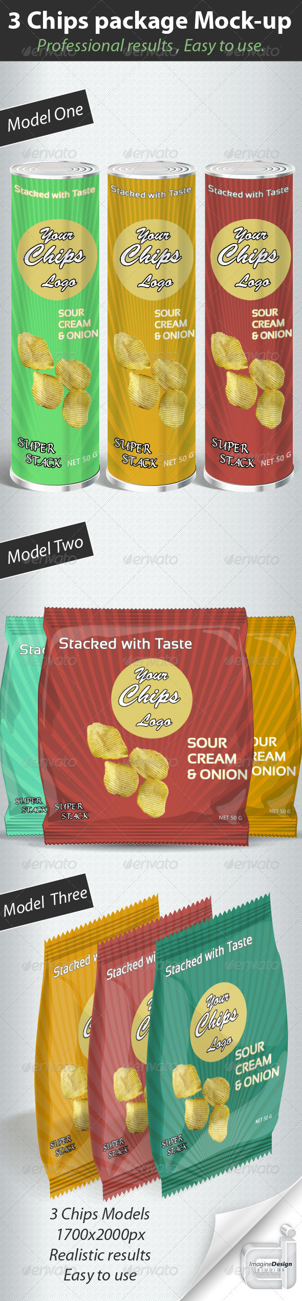 3 Chips packages Mock-up - Food and Drink Packaging