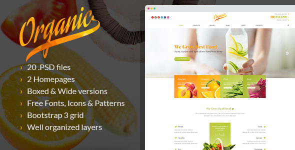 Organic - Farm, Garden and Agriculture PSD Template