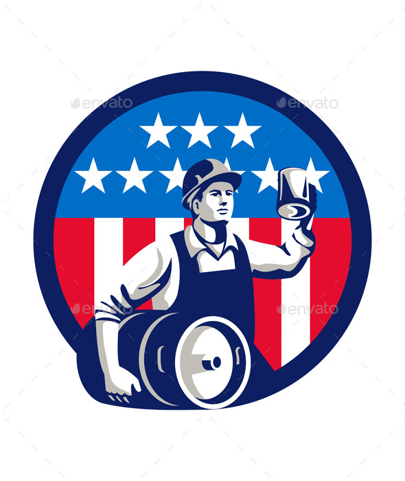 American Builder Beer Keg Flag Circle Retro
