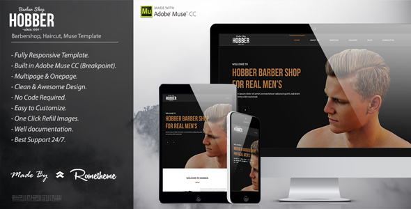 Hobber - Barbershop, Hair & Salon Muse Template