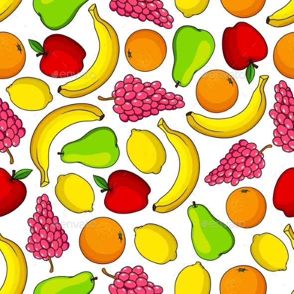 Colorful Tropical Fruits Seamless Pattern
