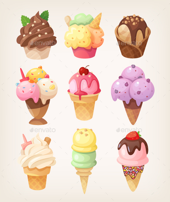 Set of Colorful Tasty Isolated Ice Cream