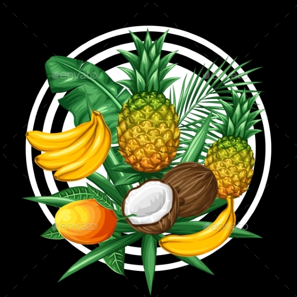 Background With Tropical Fruits And Leaves. Design